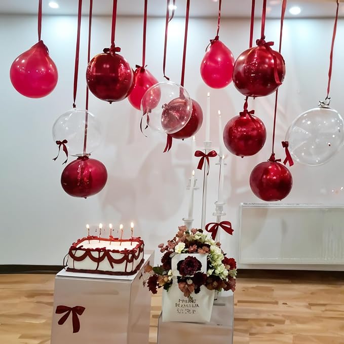 14 Pcs Red Round Foil Balloons Halloween Maroon 4D Ball Balloons | Metallic - Image 7