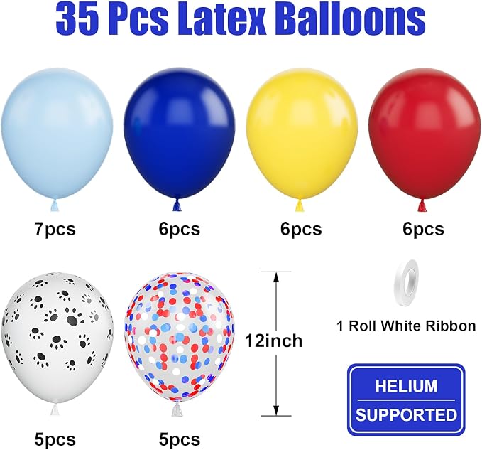 Dog Paw Balloons, 12 Inch Dog Paw Print Balloons, Royal Blue and Red Yellow - Image 2