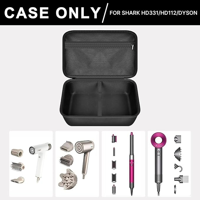 Hair Dryer Case for Shark HD112BRN & HD331 HyperAIR IQ 2-in-1 Concentrator, Storage Pouch for Dyson/Shark Flexstyle Styler Attachments and Clips, Black