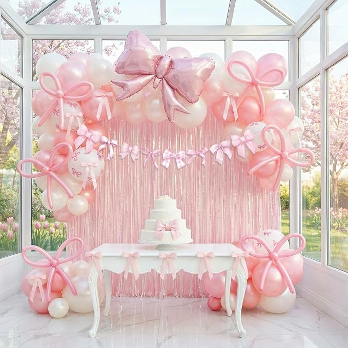 Pink White Bow Birthday Decorations by KozeeBalloons%E2%80%94%E2%80%94ColorMatters