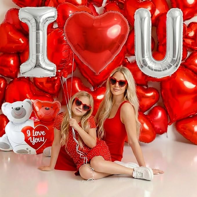 I Love You Balloons red silver balloon heart Little Bear mylar balloons red - Image 2
