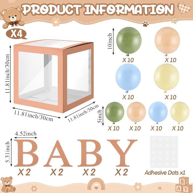 Gejoy 92 Pcs Bear Theme Baby Balloon Boxes - Image 2