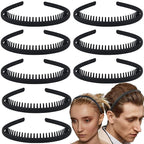 LAPOHI 8 PCS Non Slip Fashion Effortless Plastic Headbands with Teeth Comb Skinny Hair Accessories Bands for Women Men Teen Girls, Short Teeth Matte Black