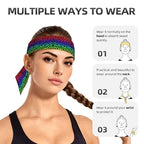 Men's Women Fashion Sports Sweatband Hand Decor for Running Fitness Spa, Long Multifunction Animal Neon Rainbow Colorful Cheetah Leopard Print Black Head Ribbon Headwear