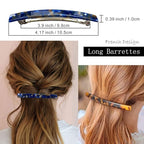 Long French Barrettes for Women Simple Classic Acrylic Resin Hair Clips Tortoise Shell Skinny Large 4 inch No-slip Grip Automatic Clasp Clamp For Thick Hair, 3 Pack