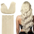 DOORES Clip in Hair Extensions Human Hair, 5pcs 80g Platinum Blonde 18 Inch Real Human Hair Extensions Clip in Natural Hair Extensions Straight