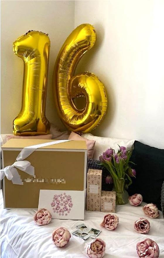Gold 40 Inch Mylar Foil Number 16 61 Balloon, Birthday Digital Balloons - Image 7