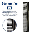 Giorgio G16 Fine Tooth and Wide Tooth Detangler Comb - Hair Comb for Men and for Women - Ideal as a Hair Styling Barber Comb and Detangler - Saw Cut and Handmade (Black Graphite)