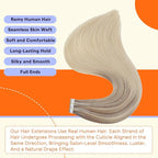 Full Shine Tape in Hair Extensions 18 Inch Tape Ins Human Hair Extensions Color 18/22/60 Nordic Ash Blonde and Blonde Tape in Extensions 20PCS Human Hair Tape ins Extensions 50g for Party
