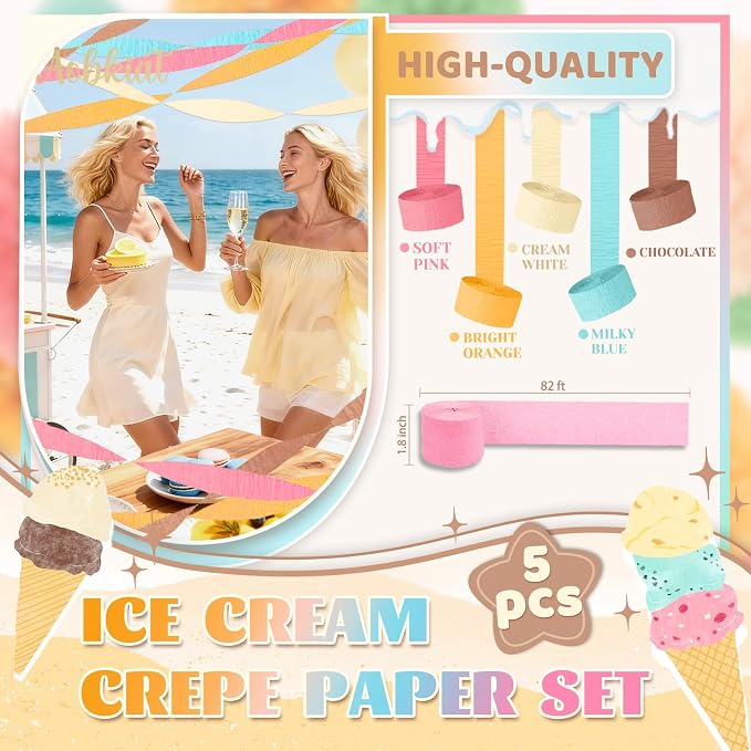 AOBKIAT Birthday Crepe Paper Streamers Party Decorations, 5 Rolls Pastel - Image 7
