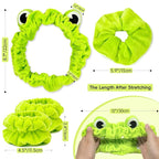 Face Wash Headband, Skincare Headband Wrist Bands For Washing Face Set Spa Hair Bands come with a Hair Scrunchie Cute Green Frog Elastic for Makeup Girls Women