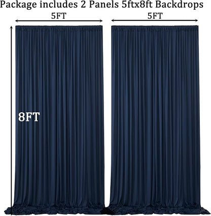 10ft x 8ft Wrinkle Free Navy Blue Backdrop Curtains - Image 7