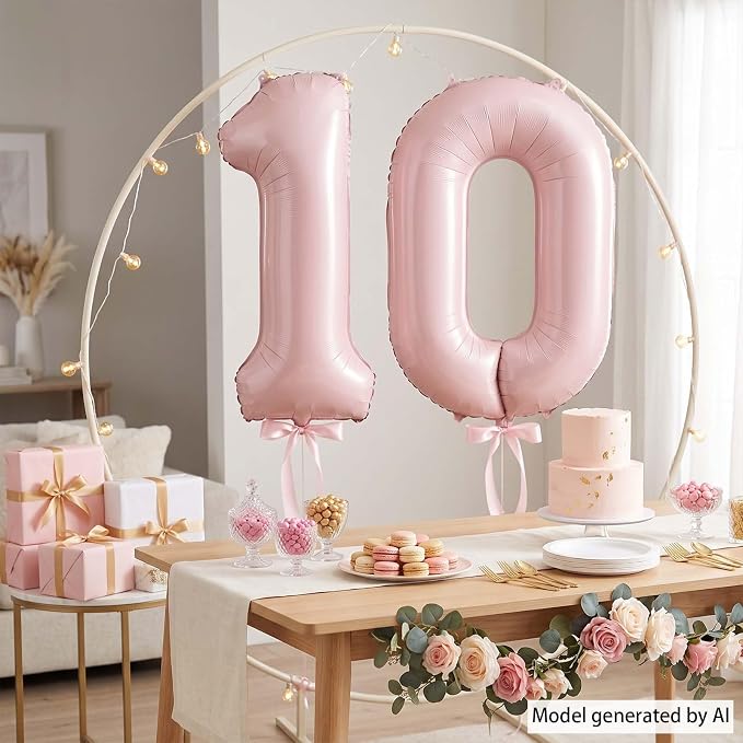 Baby Pink Number 10 Balloon 40 Inch, Foil Digits Festive Party Supplies | - Image 3