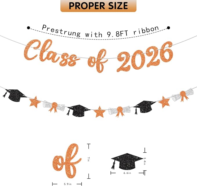 Class of 2026 Banner Orange Graduation Decorations Prestrung 2026 Graduation - Image 3