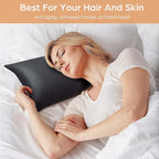 Silk Pillowcase for Hair and Skin, 2 Pack 100% Mulberry Silk Pillowcase 25 Momme, 600 Thread Count, Both Side Pure Silk Pillow Cover with Hidden Zipper (BlackGray, Queen 20''×30'')