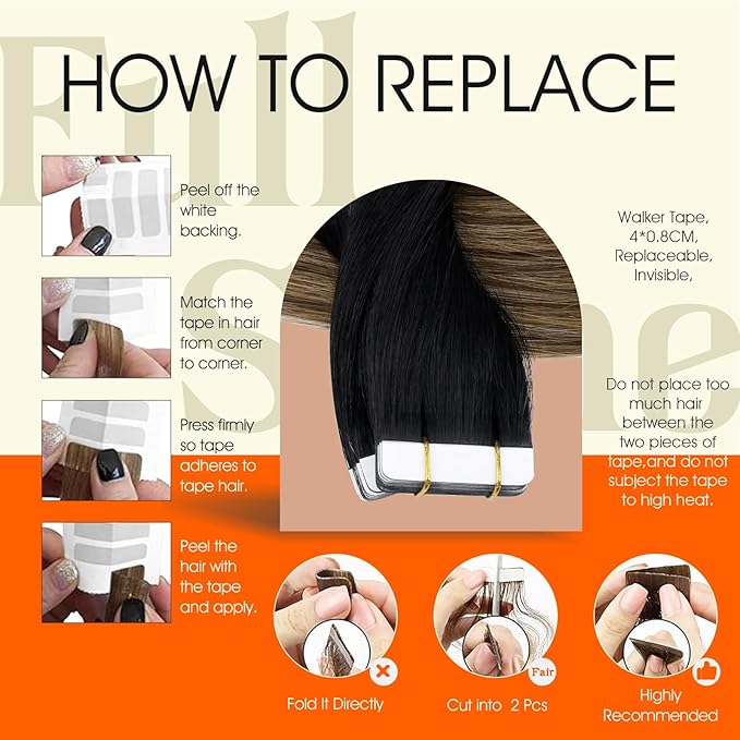 Full Shine Tape in Extensions Human Hair Color 1B Black Ombre 6 Brown And 27 Caramel Blonde Invisible Tape in Hair Extensions Human Hair 22Inch Remy Seamless Skin Weft 50Gram for Wedding 20Pcs