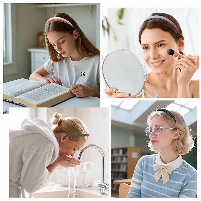 4 Pack No Pressure Headbands for Glasses Wearers – Wide teeth U-Shaped headband for no headache, no pressure, secure hold for thick and fine hair(set-A)