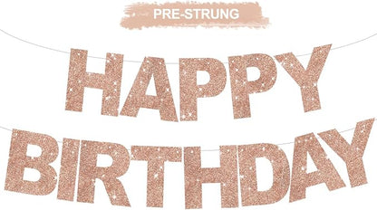 BEISHIDA Pre-Strung Rose Gold Happy Birthday Banner Party Sign Decoration | by Beishida