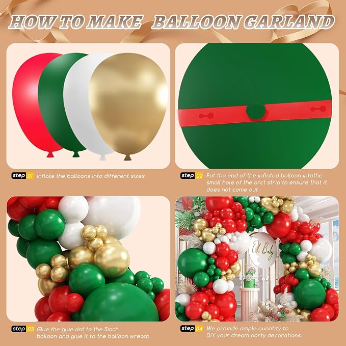 412pcs Red Green White Balloon Garland Arch Kit, 18 12 10 5 inch Different - Image 3