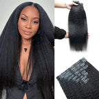 Kinky Straight Clip in Hair Extensions Real Human Hair 2 Pack 240g Seamless Clip in Hair Extensions for Women Full Max with 16Pcs PU Skin Weft 16inch Natural Black