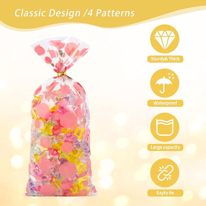 COQOFA 100 Pcs 5"X11" Cello Cellophane Treat Bags Party Favor bags Pink Candy - Image 4