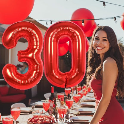 AULE 40 Inch Red 30 Balloon Number Foil 0-9 Birthday Big Numbers | Birthday - Image 3