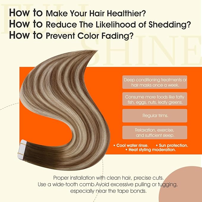 Full Shine Tape in Hair Extensions Human Hair 14Inch Color 3 Darker Brown Ombre 8 Brown Highlights 22 Blonde Remy Tape in Human Hair Extensions Seamless Skin Weft Soft Straight for Women 20Pcs 50Gram