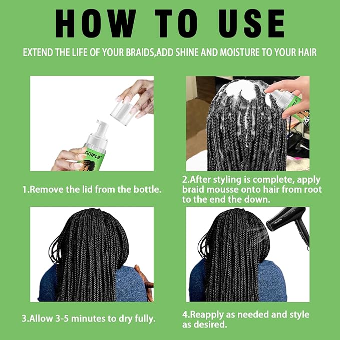 Goiple Braid Mousse, 8 fl oz for Braids Twist, Locs - Long-Lasting Hold, Frizz Control, High Shine and Moisturizes, Sugar Melon Fragrance