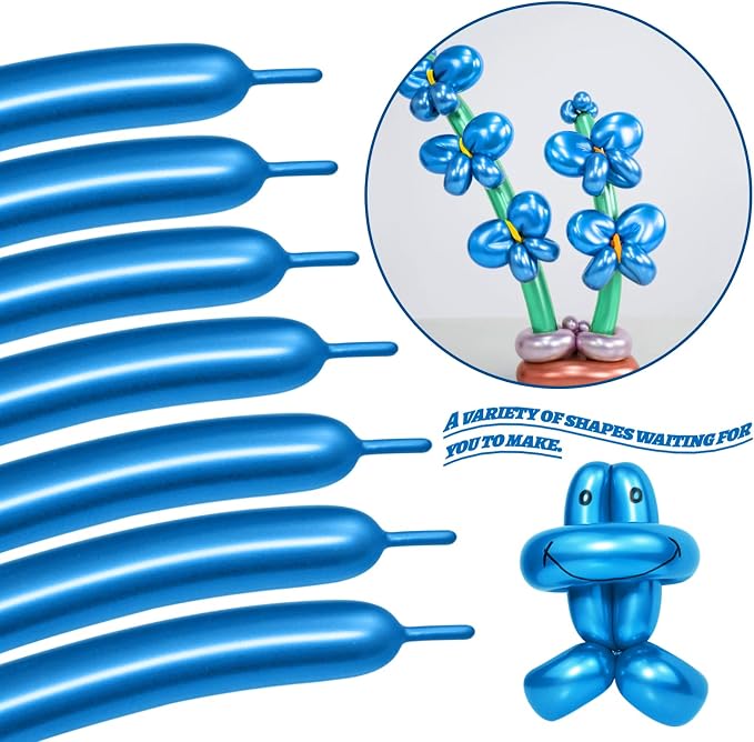 LXZFCRG 260 Long Balloons, Shiny Metallic Blue Latex Twisting Balloon - Image 4