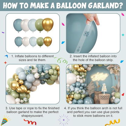 Dusty Blue Green Balloon Garland Kit, Slate Blue Haze Fog Blue Sage Green Beige - Image 8