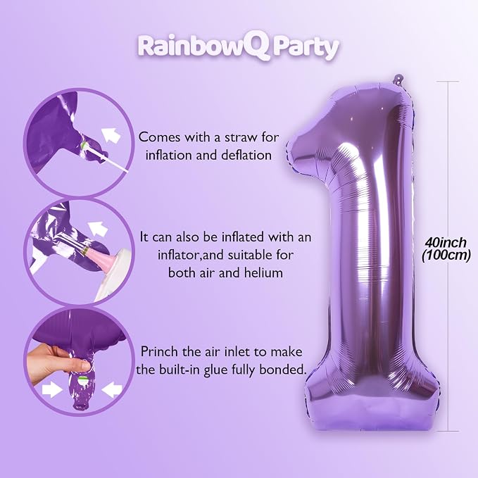 RainbowQ Purple 21 Balloon Number 40 Inch 0-40 Foil Large Balloons | Big Mylar - Image 4