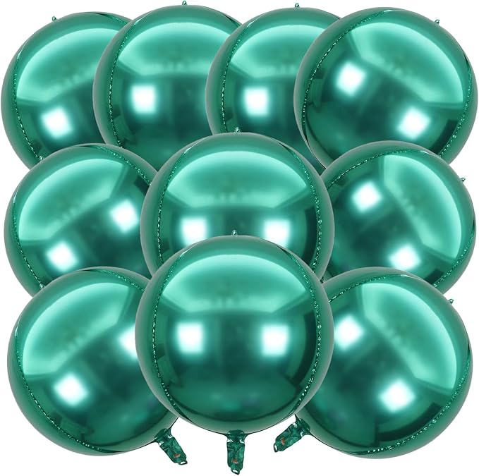10 Pcs 22 Inch Green Mylar Balloons, Large 4D Giant Round Foil Balloon Big by KALOR