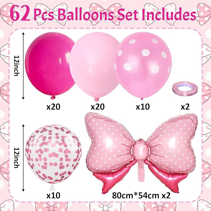 Pink Bow Balloons, Polka Dot and Confetti Latex Balloon - Image 2