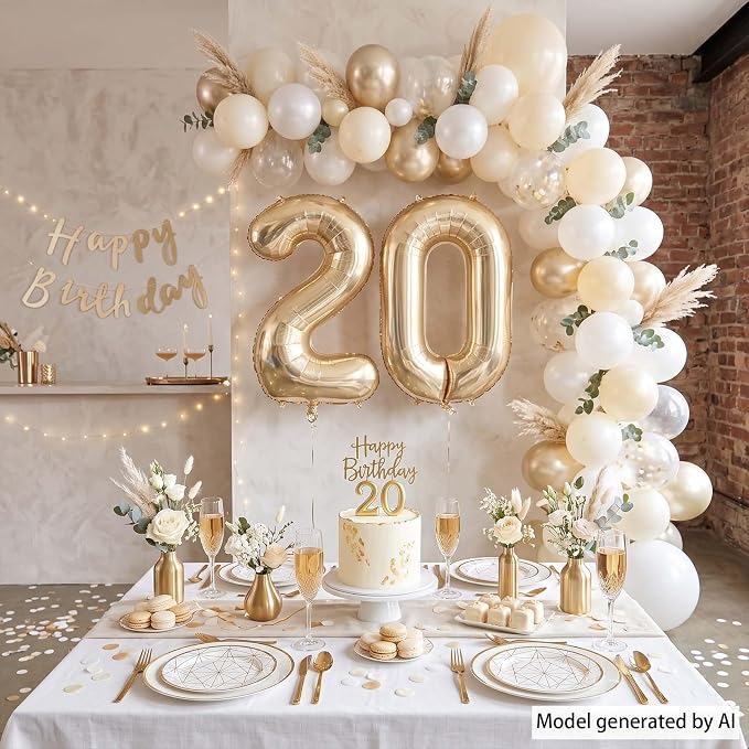 White Gold Number 20 Balloon 40 Inch, Champagne Foil Two Decades Decoration | - Image 3
