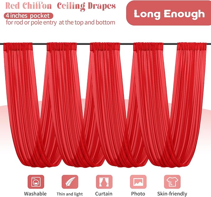 Showgeous 6 Panels Red Ceiling Drapes - Image 3