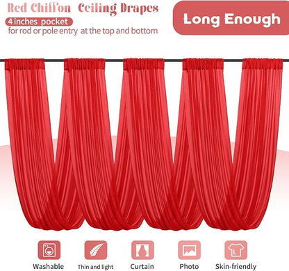 Showgeous 6 Panels Red Ceiling Drapes - Image 3