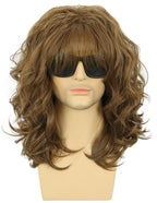 karlery California 70s 80s Rocker Wig Men Women Long Curly Brown Halloween Costume Wig
