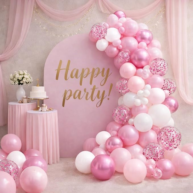 Patimate Pink and White Balloons Set 50 pcs 12 inch | Pearl Light Pink Confetti - Image 5