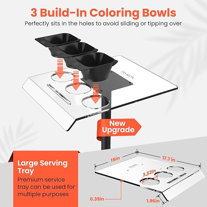 TASALON Ultimate Remarkable Color Station Salon Tray on Wheels, Cart with 3 Bowls, Adjustable Salon Service Rolling Tray, Hairdresser Color Station with Wheels - Hairstylist