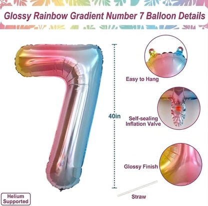 Rainbow Ombre Number 7 Balloon 40 Inch, Pastel Foil Decor - Image 4