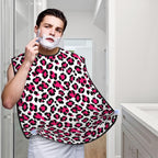 Beard Bib Apron for Men Shaving, Waterproof Non-Stick Hair Catcher with Suction Cups, Grooming Essential for Dad Husband, White Pink Cheetah Leopard Print Shave Bib