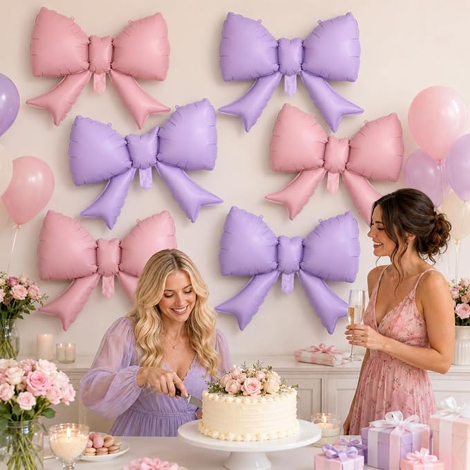 8Pcs Pink Purple Bow Foil Balloons, 21Inch Pink and Purple Bow Shaped Balloons - Image 3