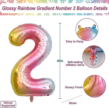 Rainbow Ombre Number 2 Balloon 40 Inch, Pastel Foil - Image 4