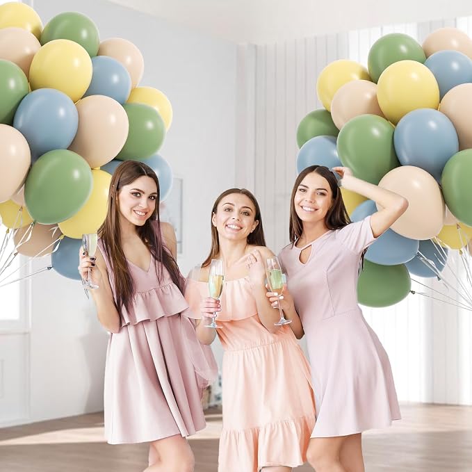60pcs 12inch Sage Green Dusty Blue Pastel Yellow Balloons, Nude Blue and Green - Image 7