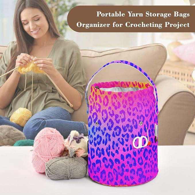 Gradient Leopard Print 01 Yarn Bag Small Crochet Bag Drawstring Yarn Storage - Image 4