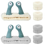 Snail Face Wash Headband Skincare & Wrist Bands for Washing Face Set Cute Spa Headband for Women and Wrist Faces Wash Bands for Shower, Facial Cleaning, Soft Coral Fleece Makeup Headbands,Beige & Grey