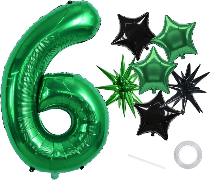 TONIFUL 6th Birthday Balloons Kit 40 Inch Dark Green Large Number 6 Balloon | by TONIFUL