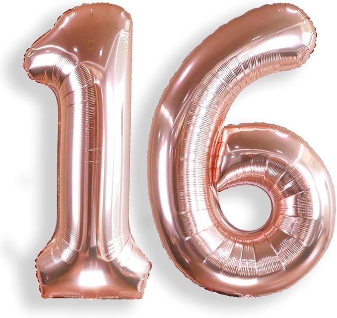 AULE 40 Inch Rose Gold 16 Balloon Number Foil 0-9 Birthday Big Numbers | by AULE