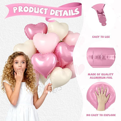 Pink Heart Balloons, 18 Inch Cream Sand White Balloons Helium - Image 3