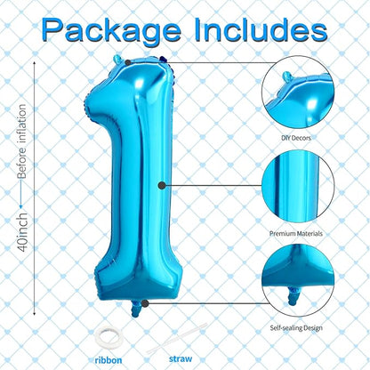 40 Inch Blue Number 1 Balloon, Giant Number Balloons, Birthday Decorations | - Image 3